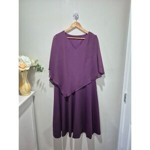 Dress Tells Purple Asymmetrical Overlay Cape Midi Dress V-Neck Cocktail Formal